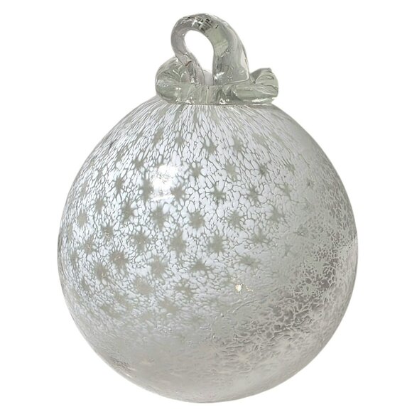 Heavy Blown Glass Ornament Frosted Snowflakes Handcrafted Bauble Witch Ball 13oz - Picture 10 of 10